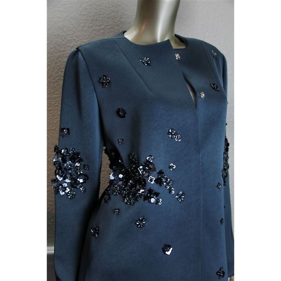 NWT ZAC POSEN Teal Blue Beaded Sequin Rhinestone Jacket Coat 6 - Picture 3 of 7